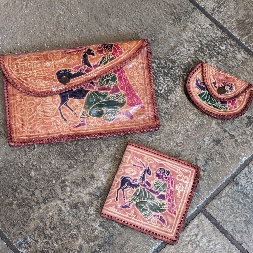 Leather Wallet Set Hand Crafted Hand Made Whimsy Cool Unique Gift Made in India